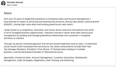 good summary examples for linkedin for sales reps